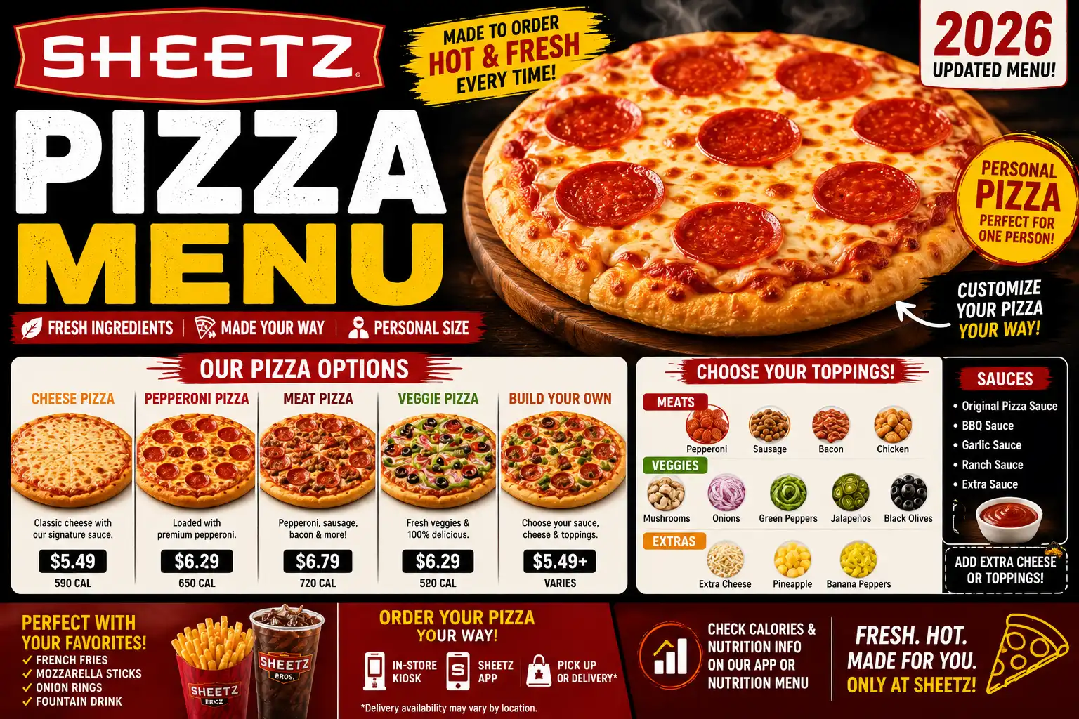 Sheetz Pizza Menu with Prices (2026): Pizza Sizes, Toppings & Calories